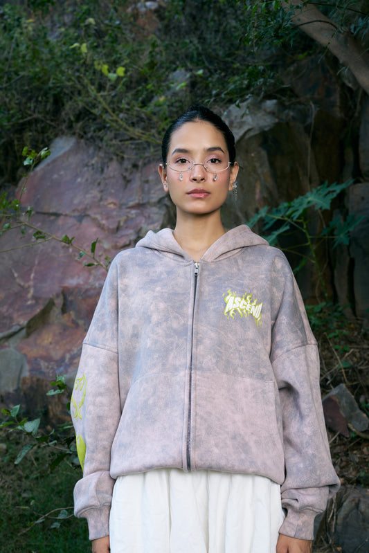 Ascend Unisex Oversized Washed Grey Zip-Up Hoodie