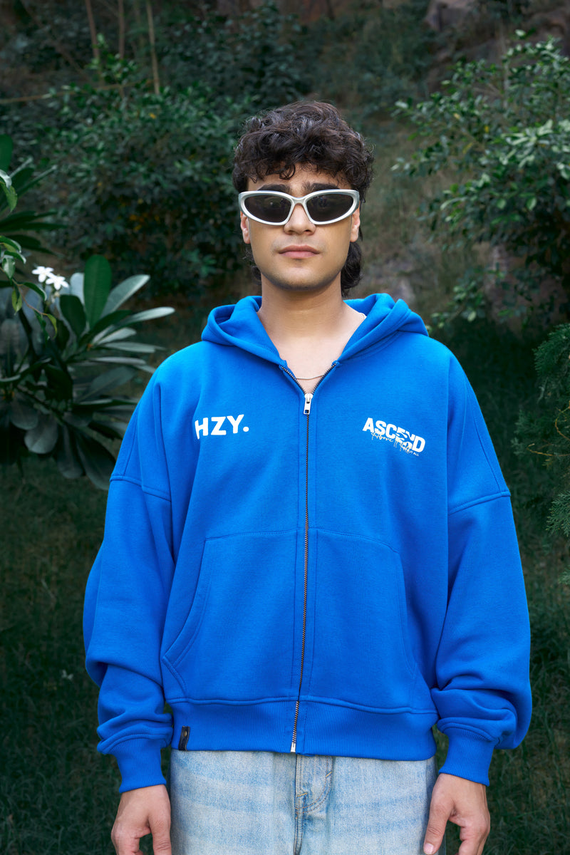 Above It All Unisex Oversized Cobalt Blue Zip-Up Hoodie