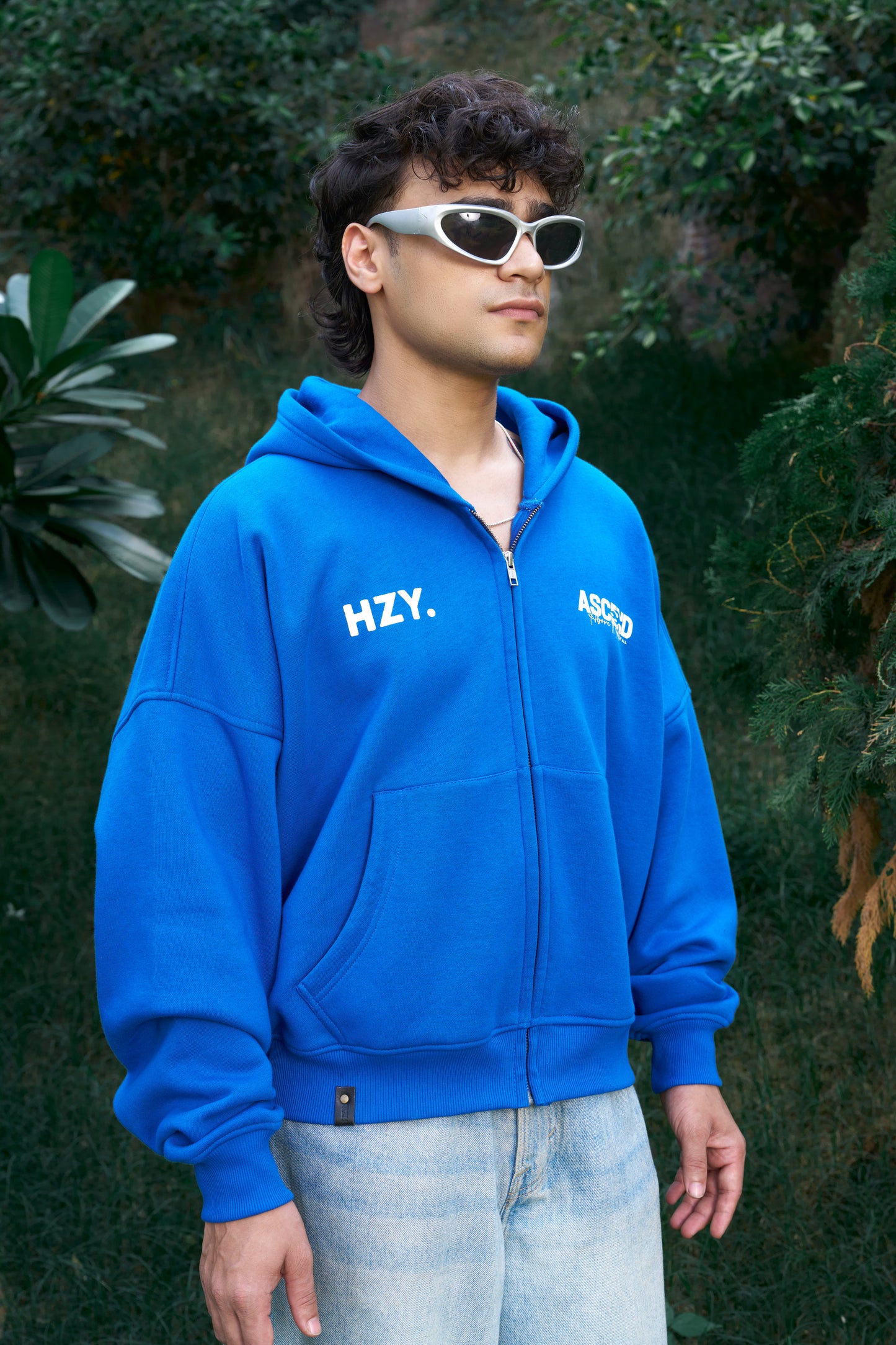 Above It All Unisex Oversized Cobalt Blue Zip-Up Hoodie