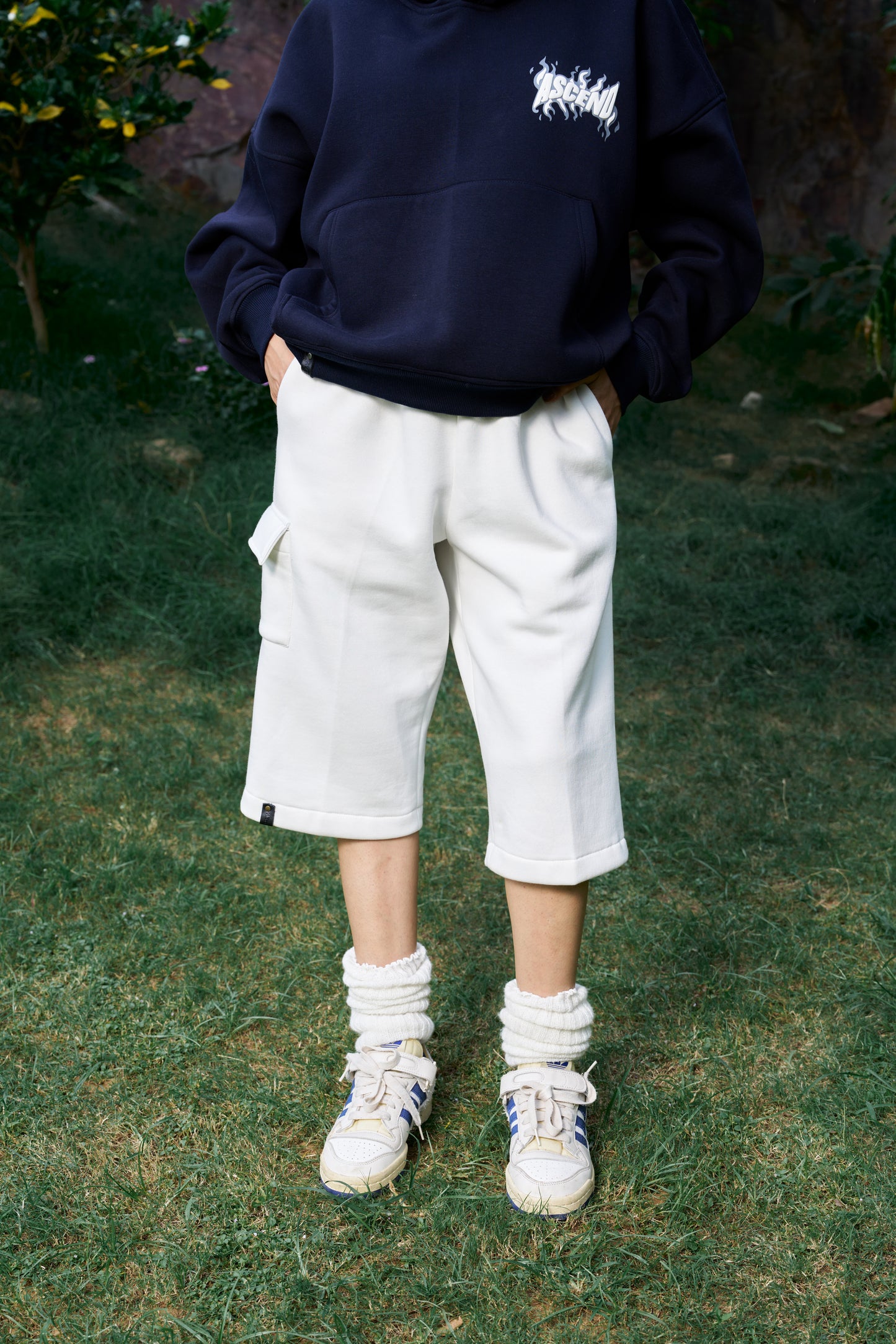 Basic Unisex Oversized Off White Jorts