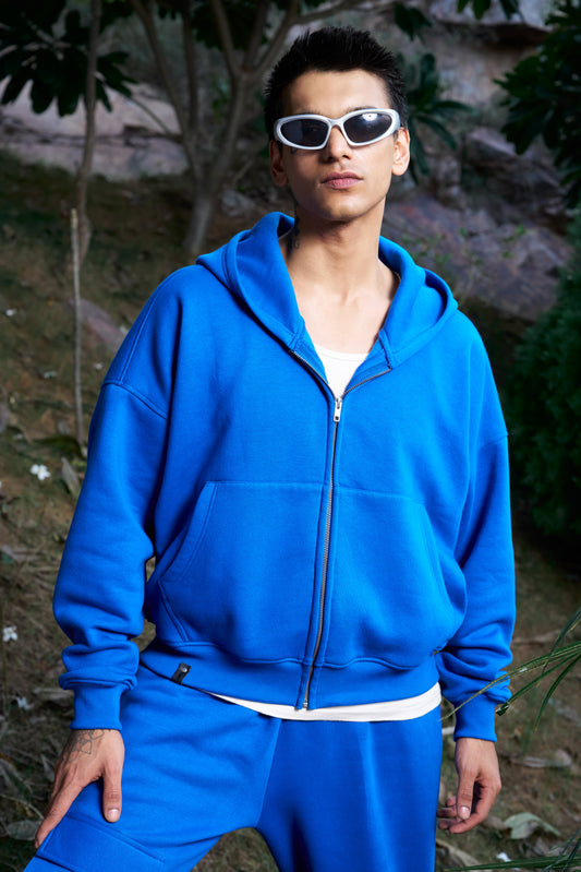 Ascending Unisex Oversized Cobalt Blue Zip-Up Hoodie