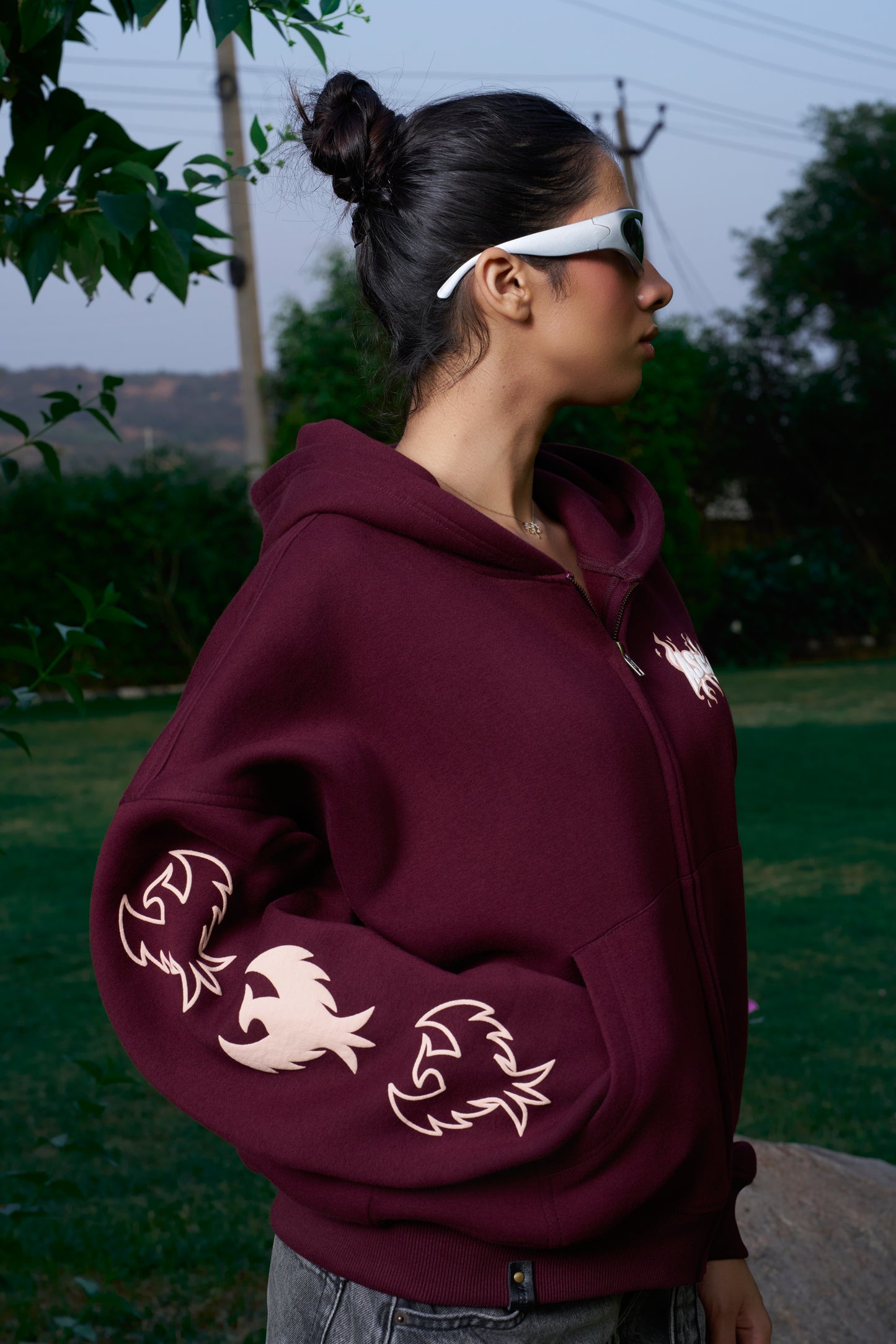 Ascend Unisex Oversized Maroon Zip-Up Hoodie