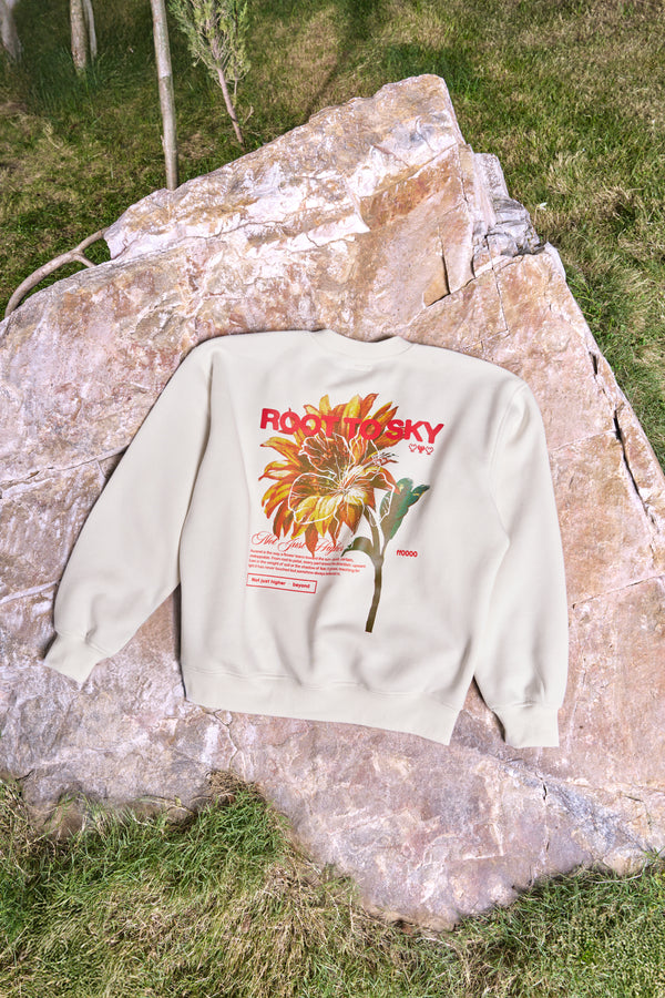 Root To Sky Unisex Oversized Off White Sweat back