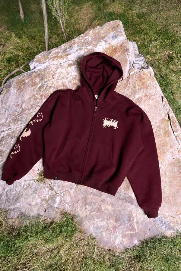 Ascend Unisex Oversized Maroon Zip-Up Hoodie