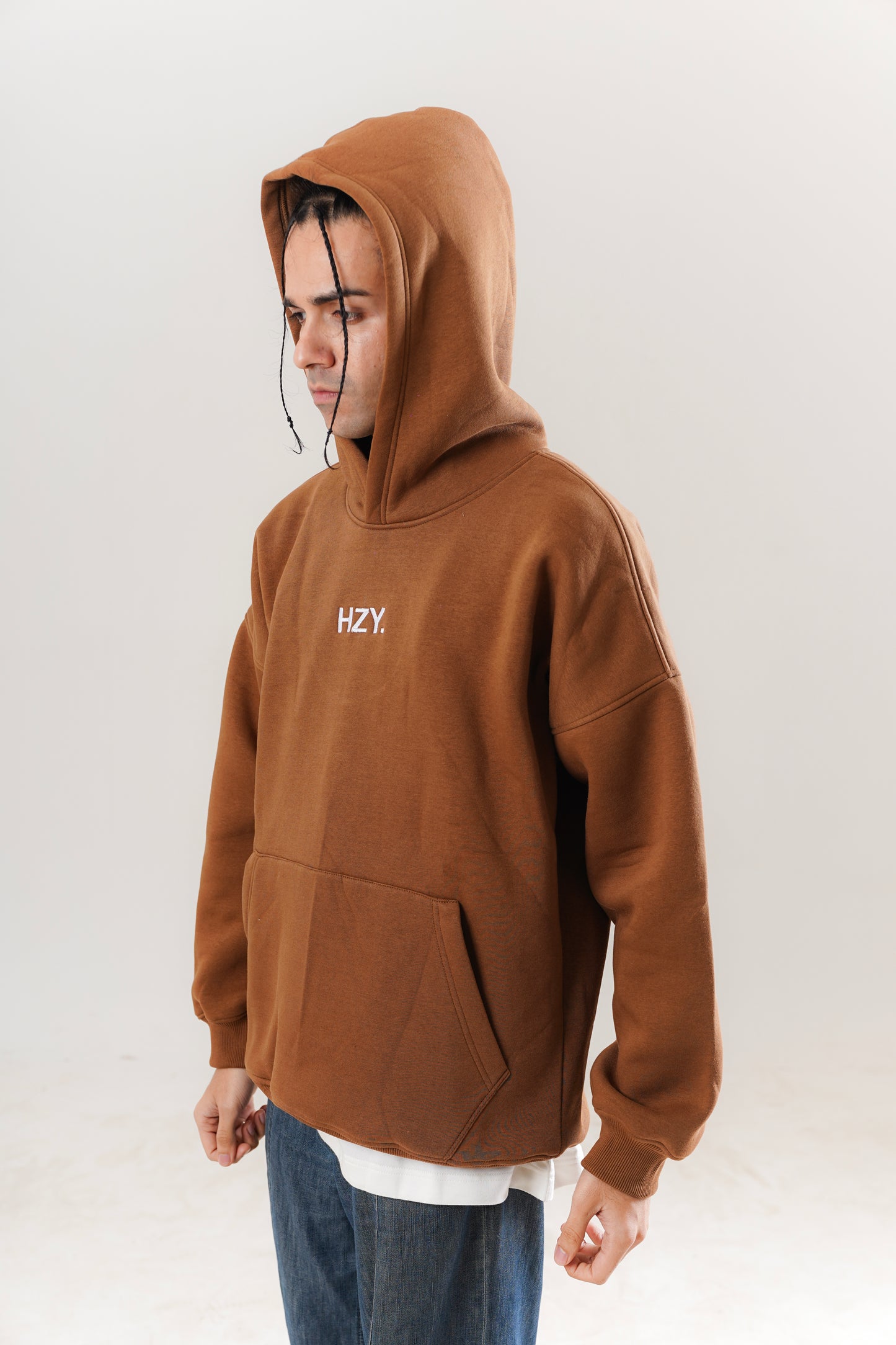 HZY brown hoodie, oversized unisex cotton fleece