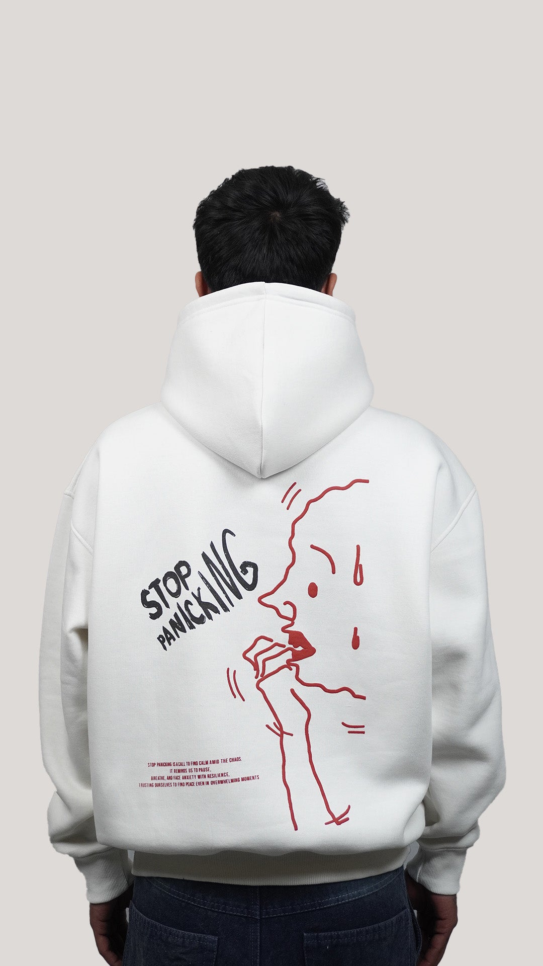 HZY white hoodie, oversized with back print
