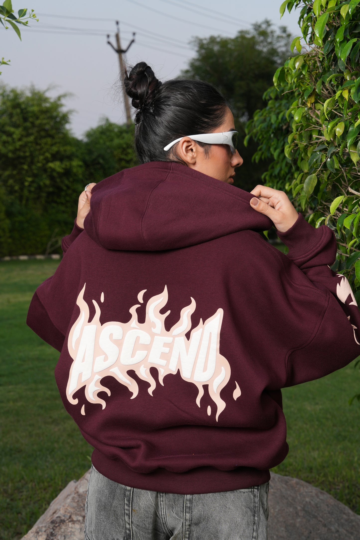 Ascend Unisex Oversized Maroon Zip-Up Hoodie
