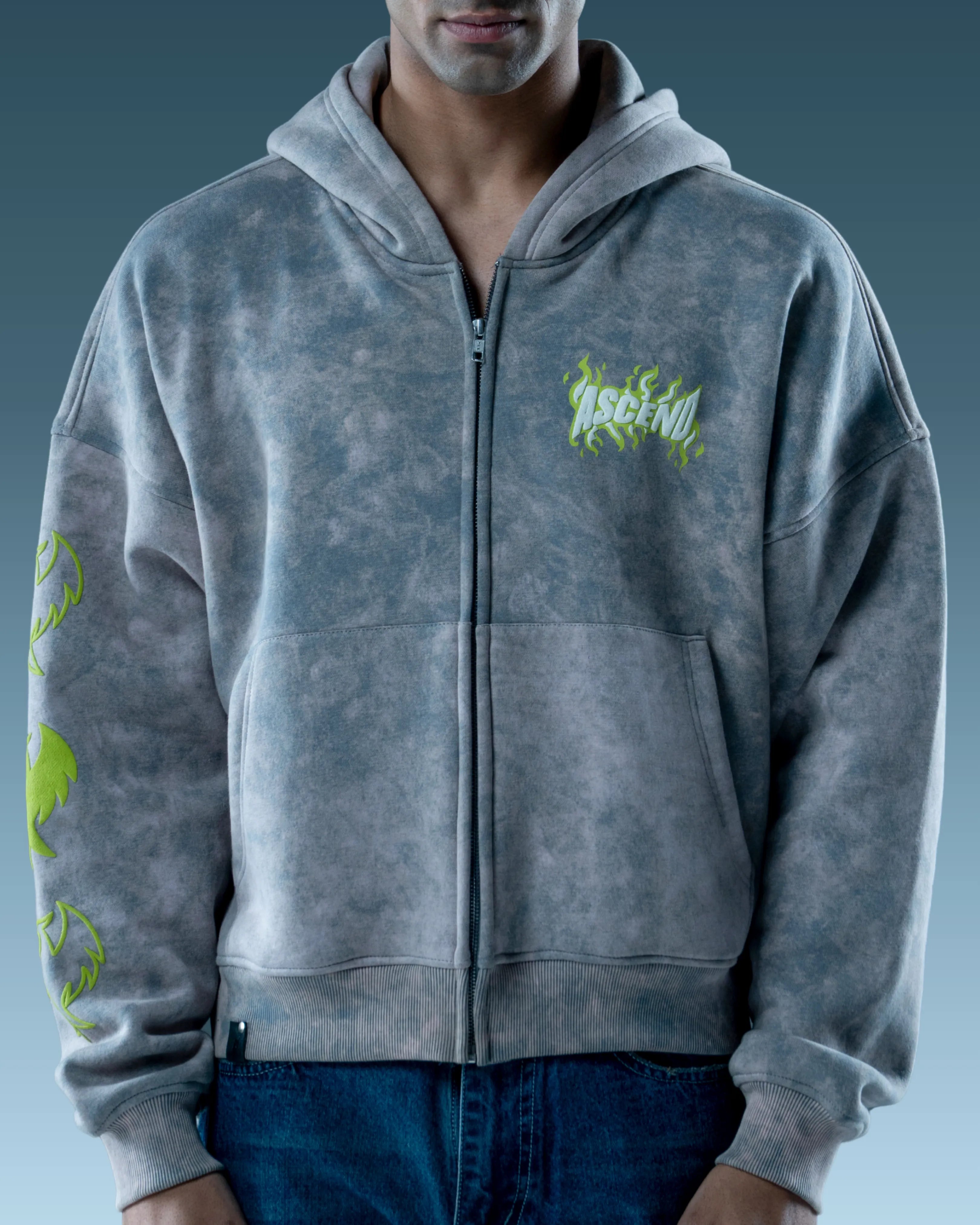 Washed Grey Unisex Zip Up Hoodie