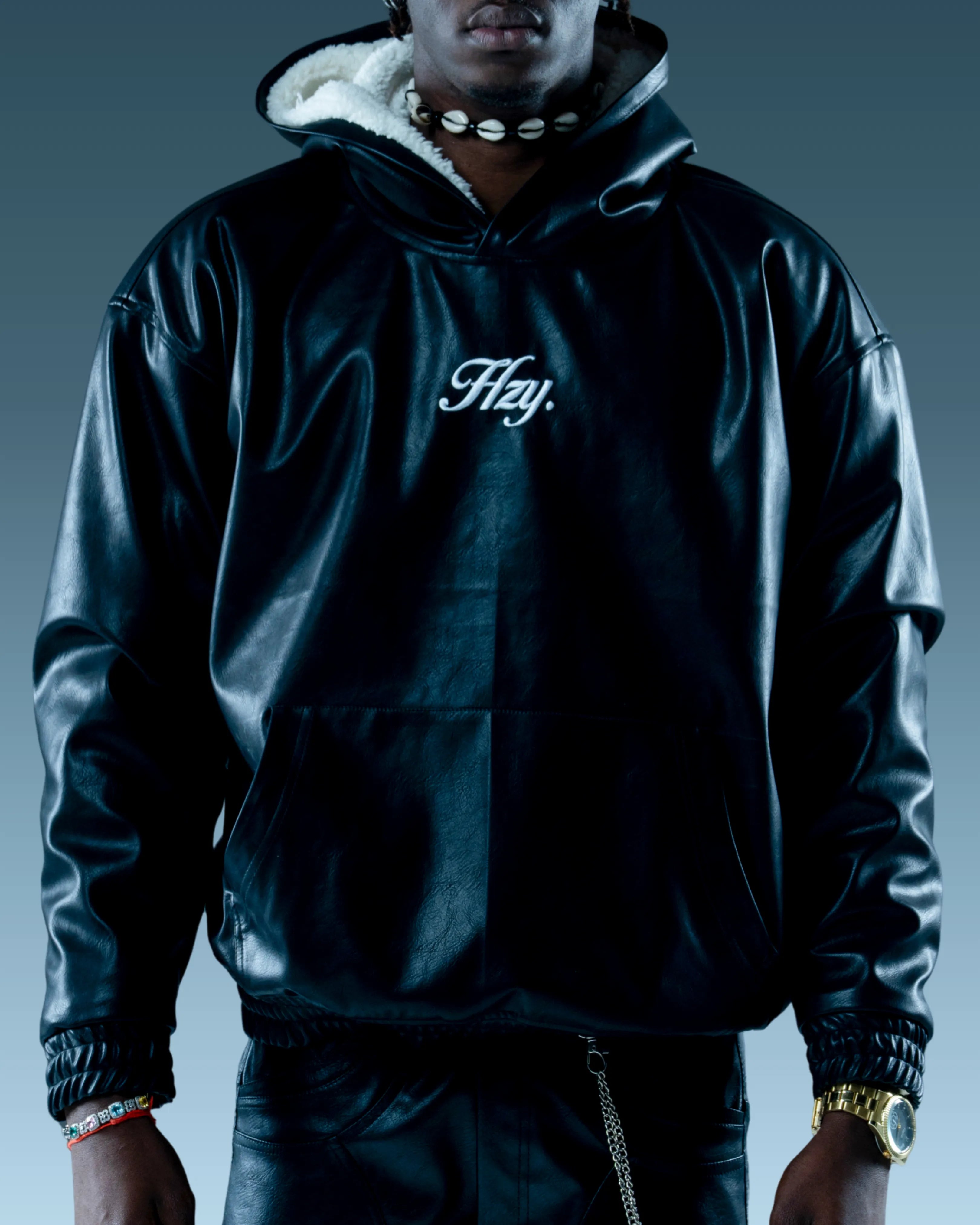 Leather Hoodie Black Unisex