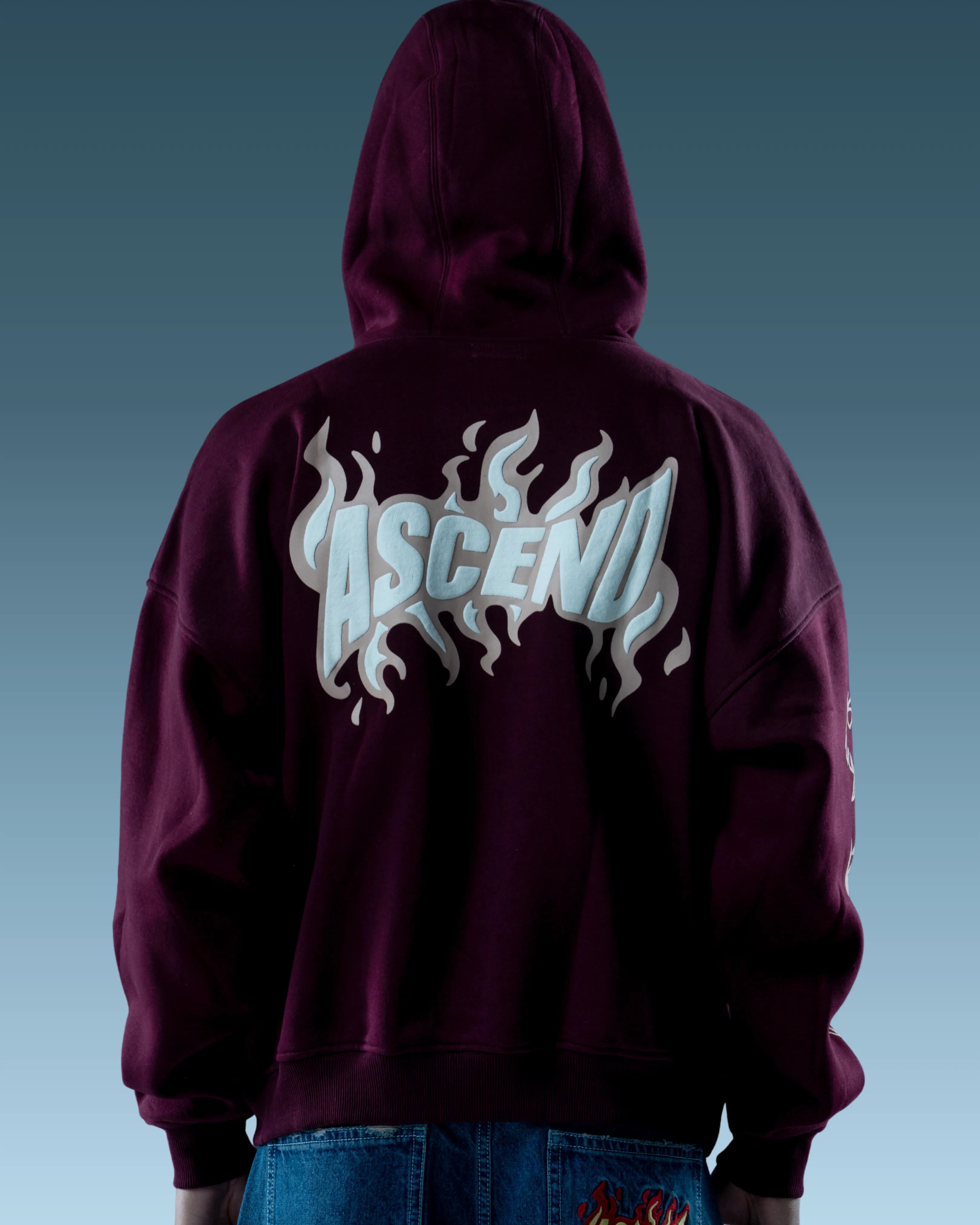 Maroon graphic zip up hoodie