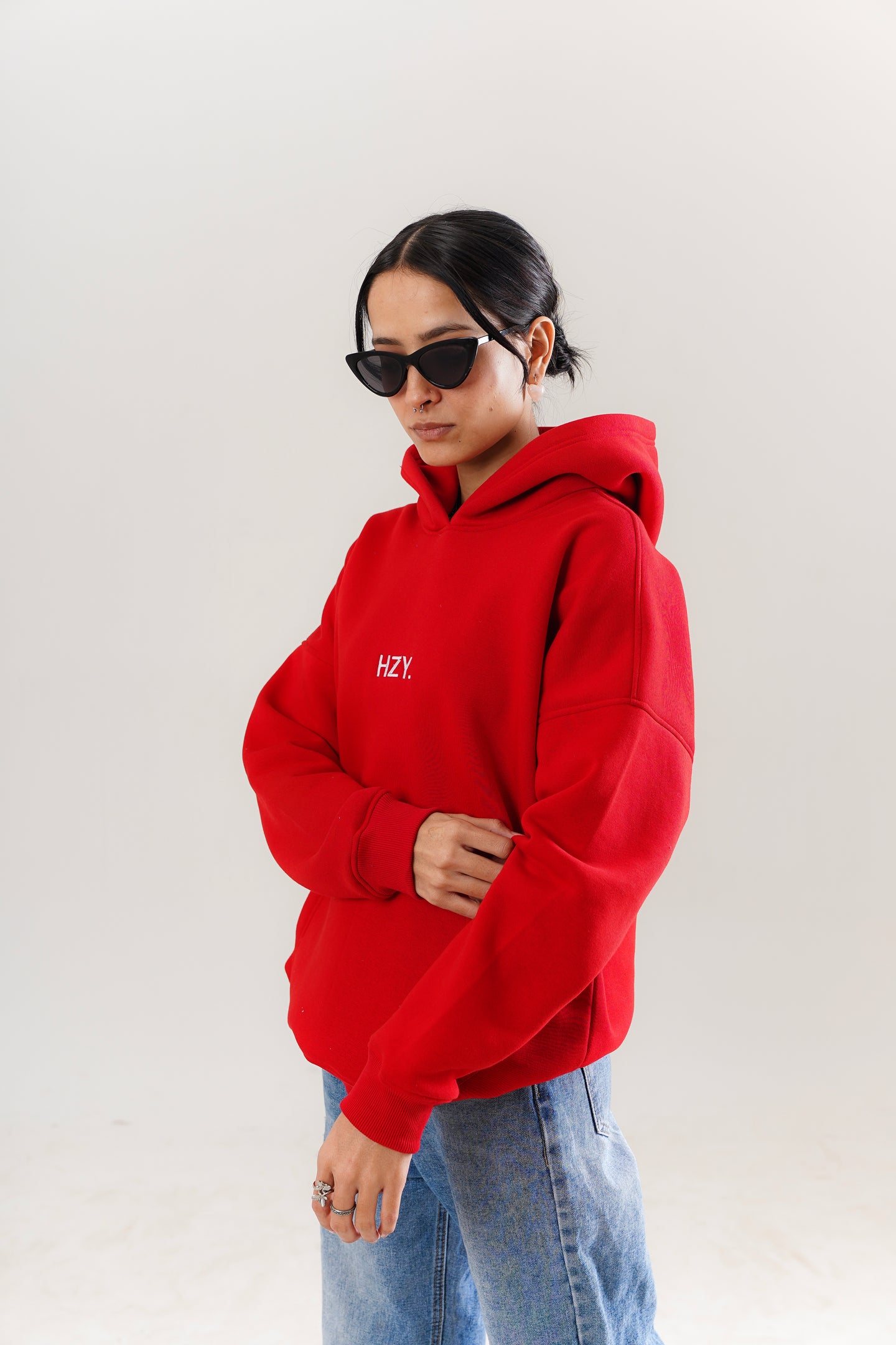 Oversized streetwear red hoodie with front and back prints