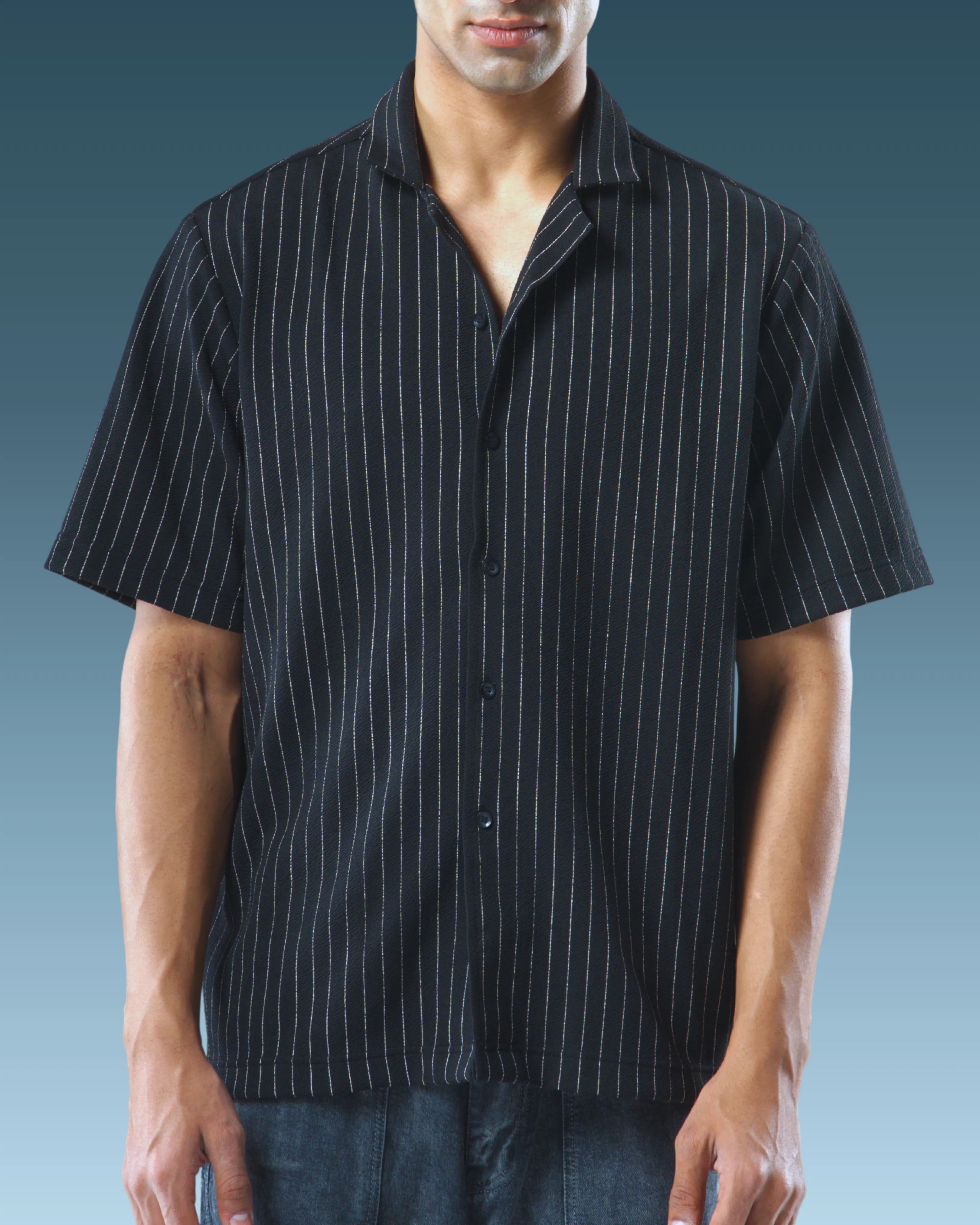Pinstripe black embroidery shirt for men