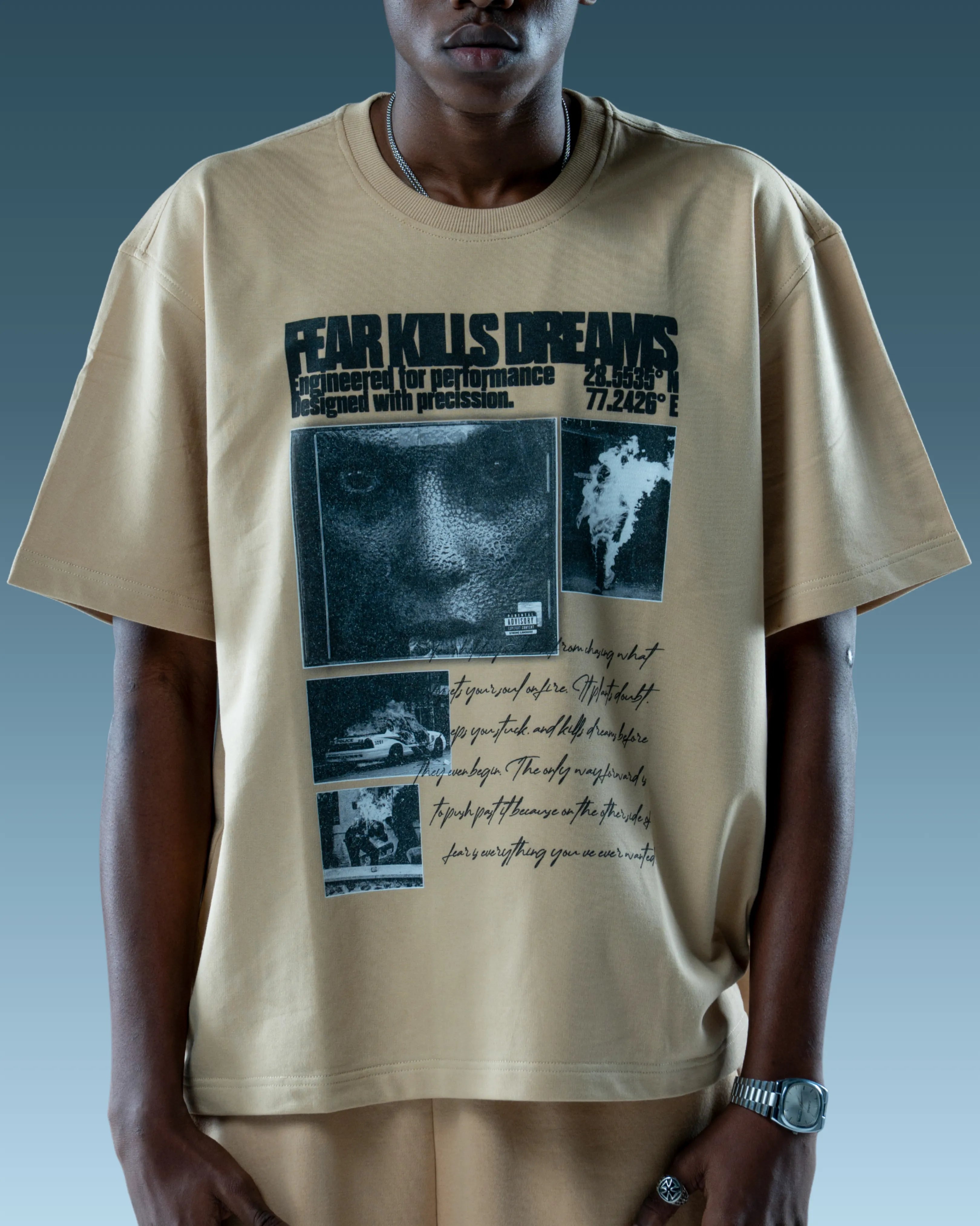 Beige premium print oversized tee