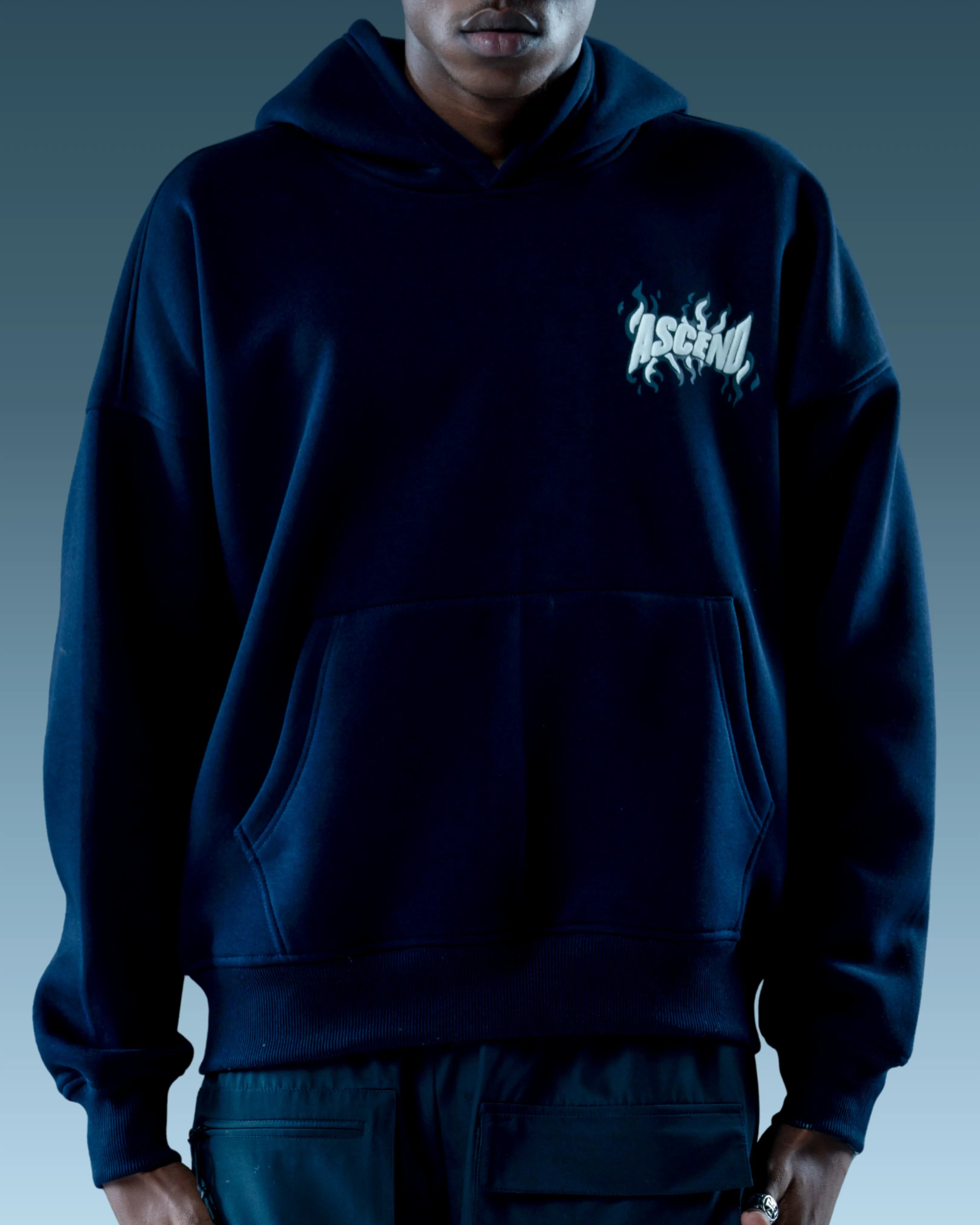 Navy Blue Graphic Oversized Hoodie for Mne