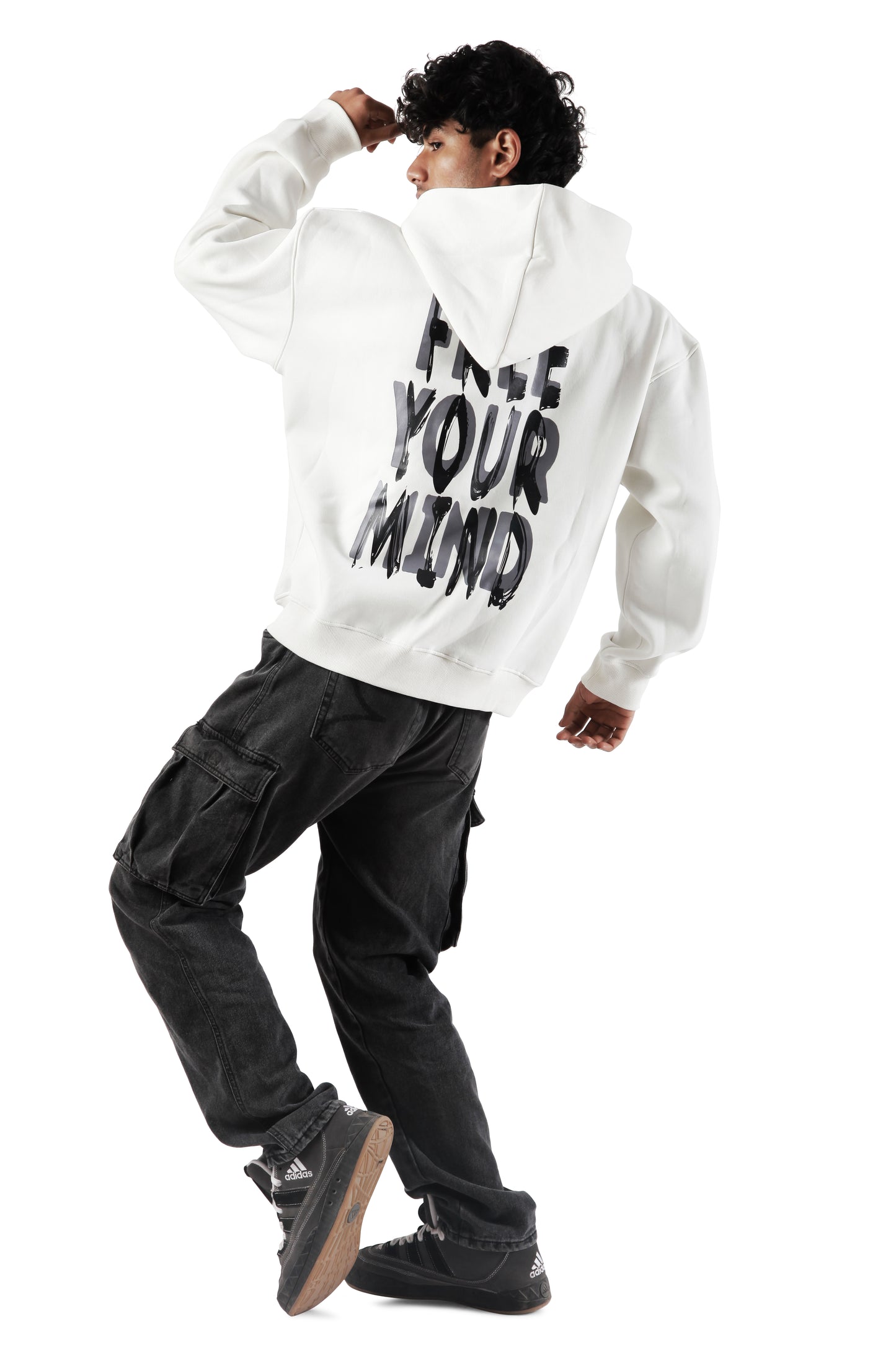 Streetwear white hoodie with large statement back print