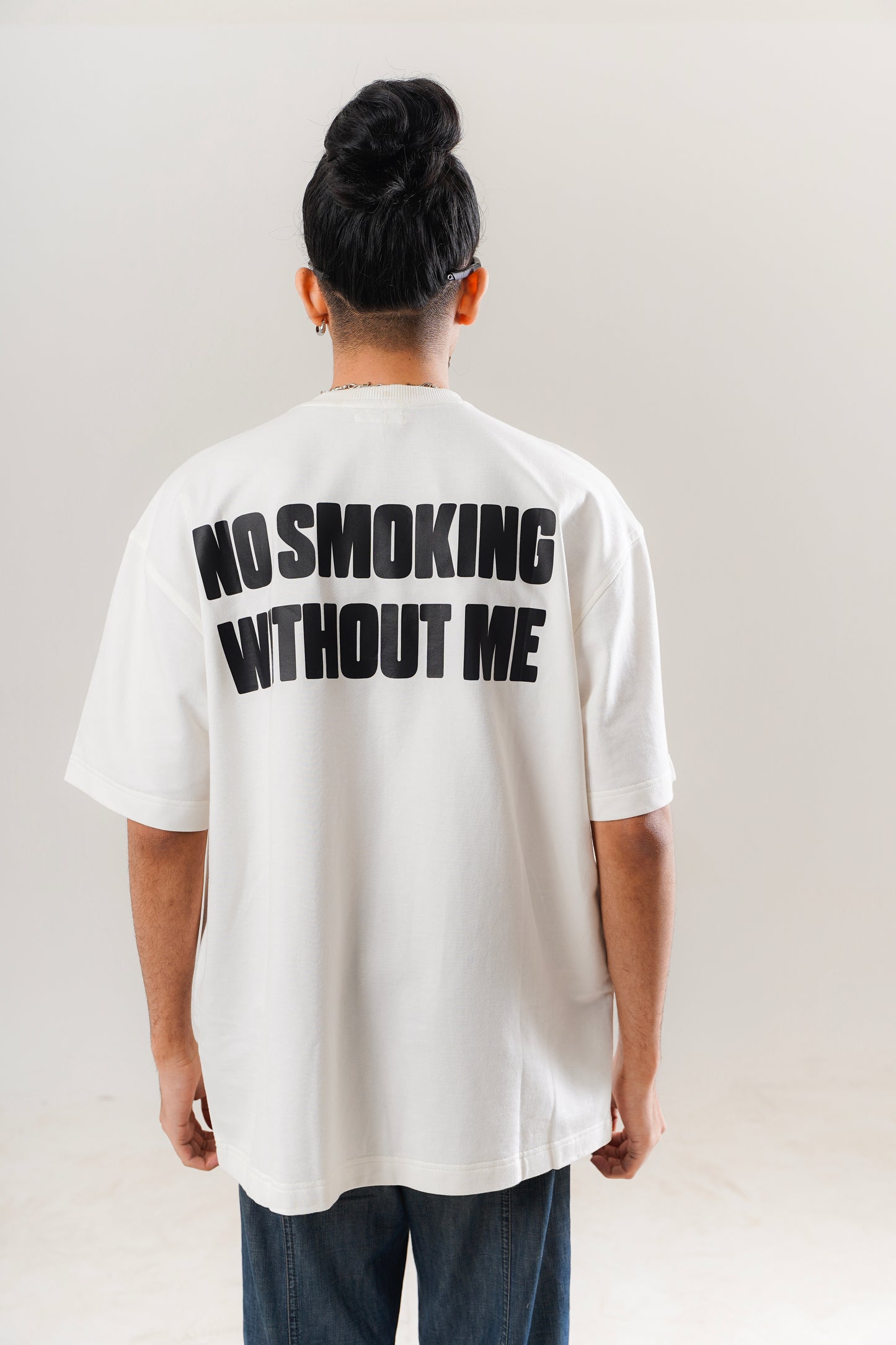 buy oversize No Smoking Without Me T shirt Price online India #color_white