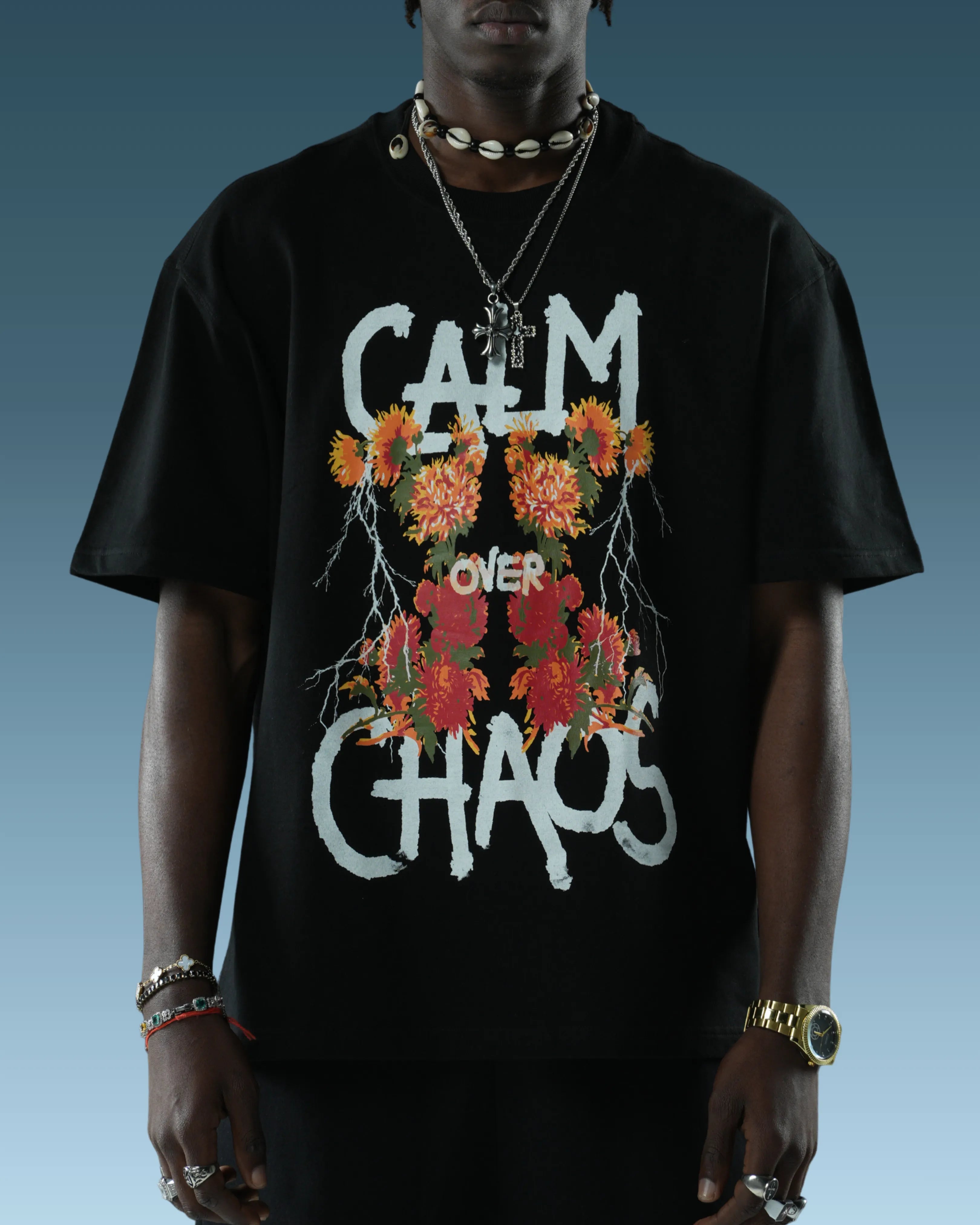 Calm Over Chaos Black Oversized T-Shirt