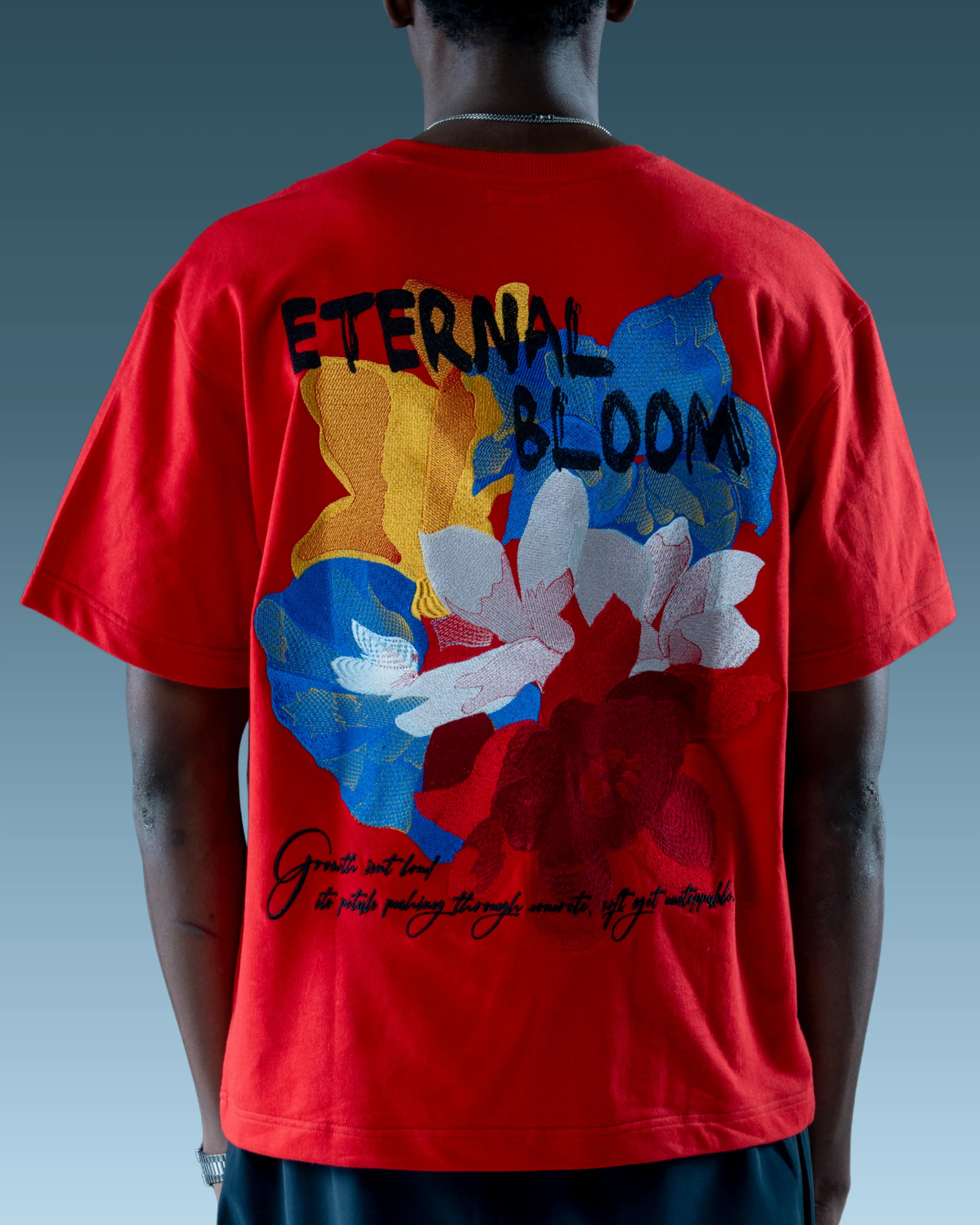 Eternal Bloom Red Oversized Embroidered Tee