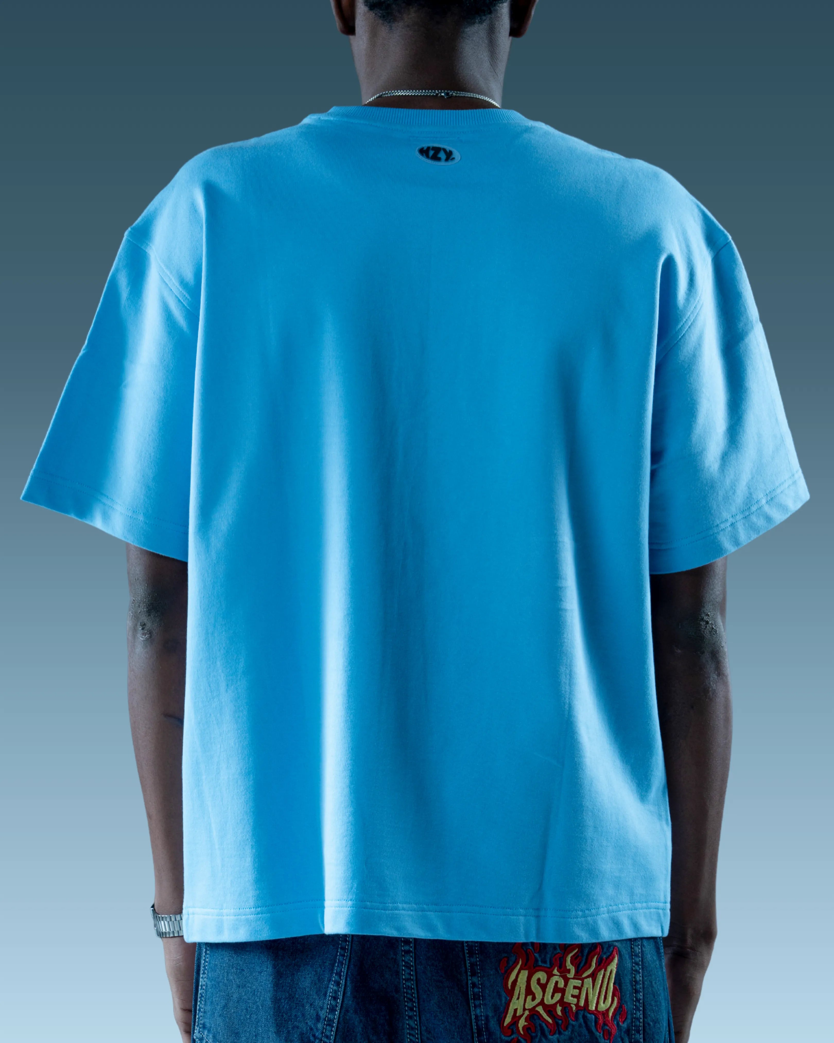 blue oversized printed t shirt