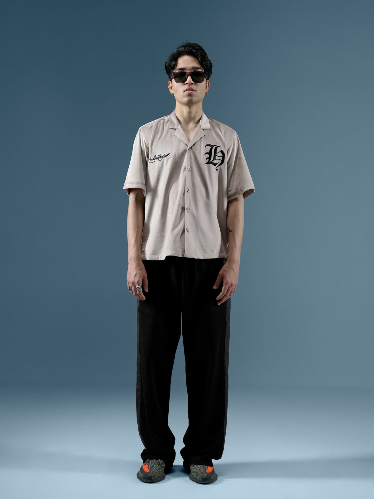 POLYFINE VELVET light grey oversized shirt men