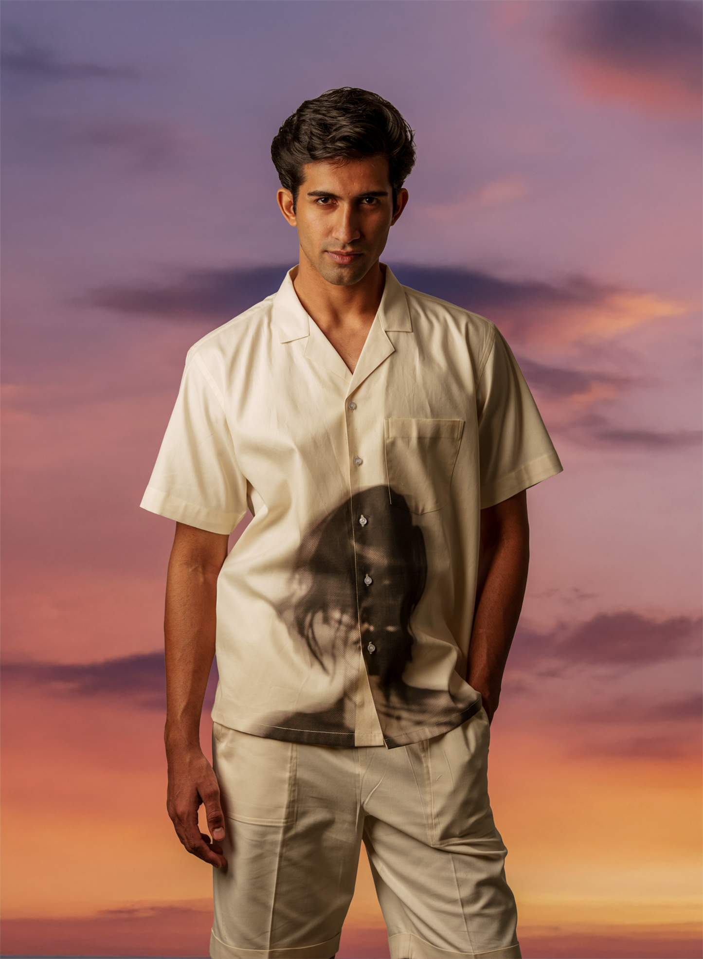 Evolve Hazed Out Off-White Cotton Graphic Shirt