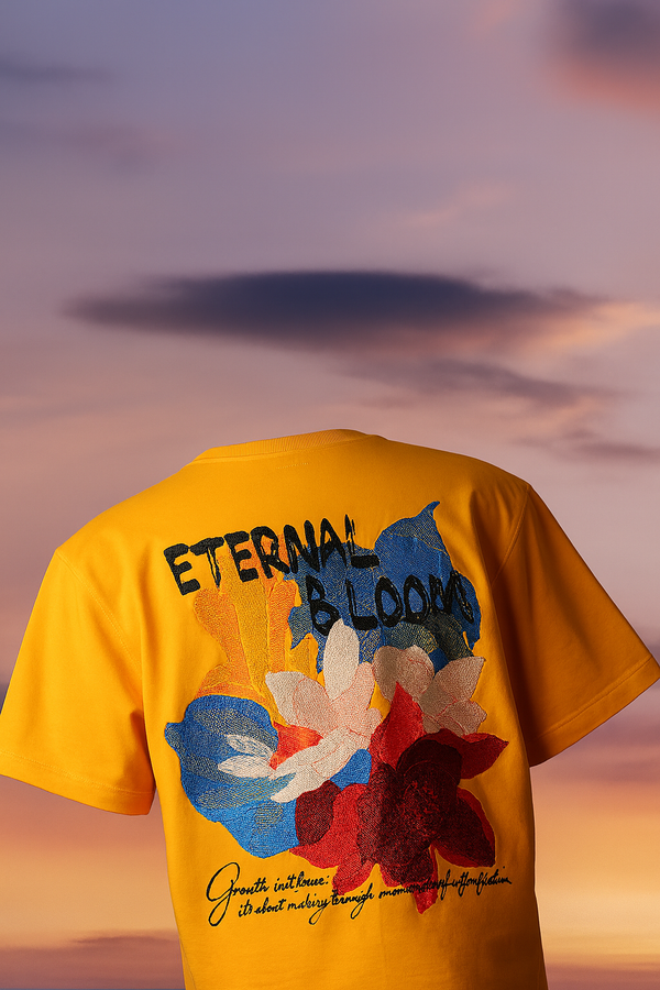 Evolve Eternal Bloom Yellow Oversized Embroidered T-Shirt